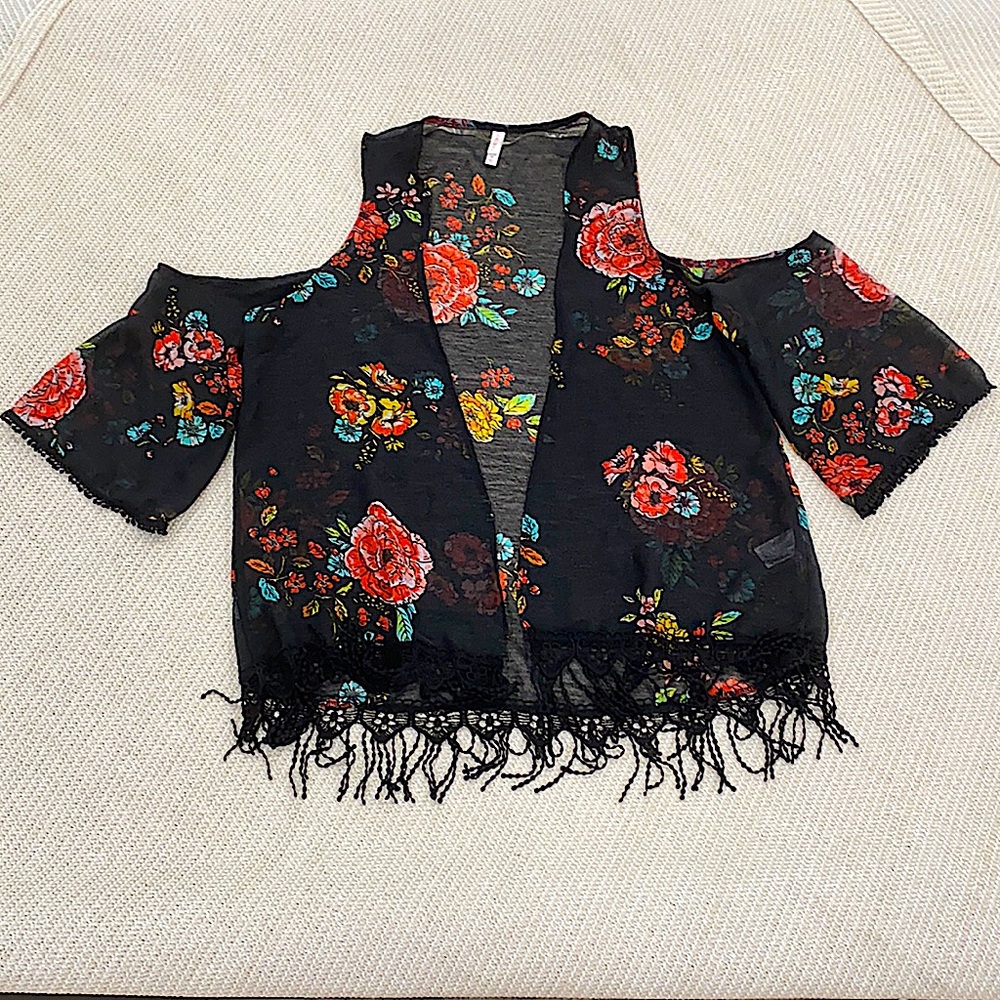 Transparent Black Floral Shawl